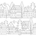 City Street Scene with colorful houses. Seamless vector pattern. Royalty Free Stock Photo